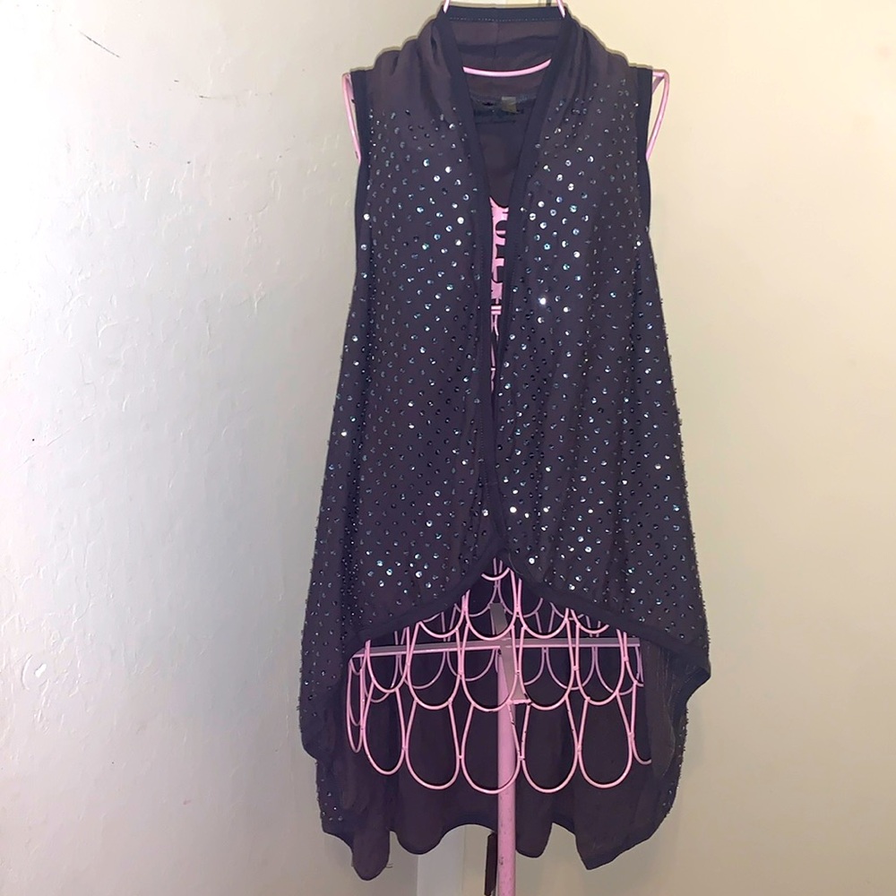 🎁Y2K Twisted Heart grey sequin vest-Petite